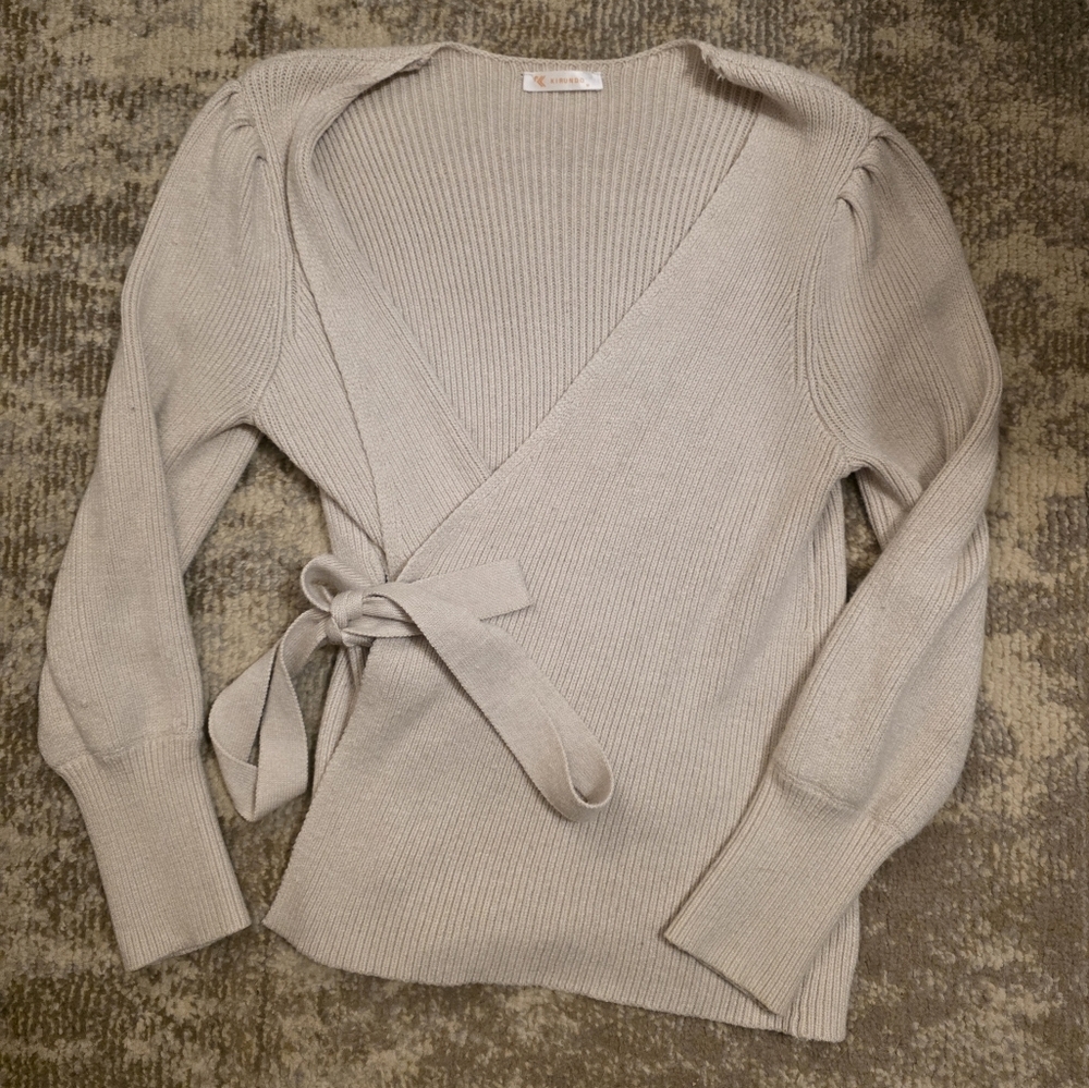 Elegant Cream V-Neck Wrap Sweater